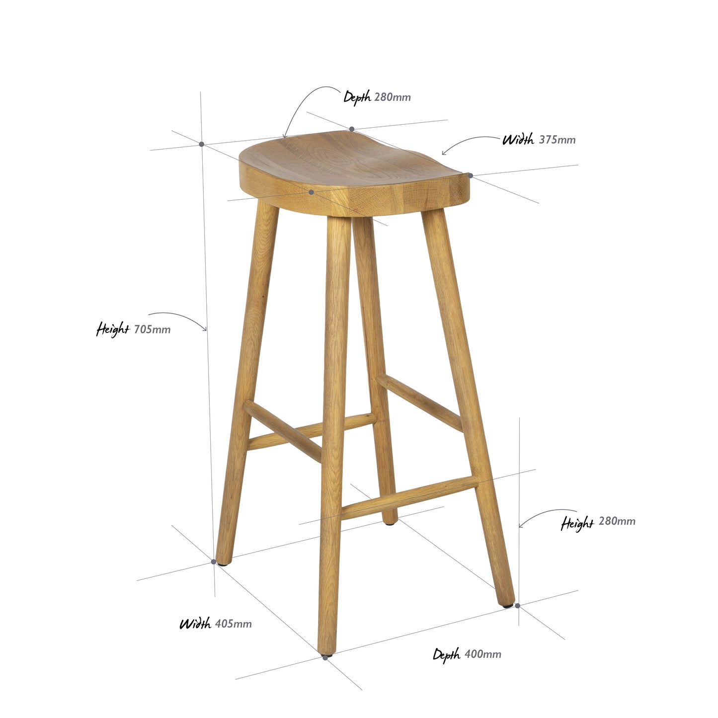 Solid Oak Kitchen Stool, A Handcrafted Bar Stool with Natural Finish "The Classic"