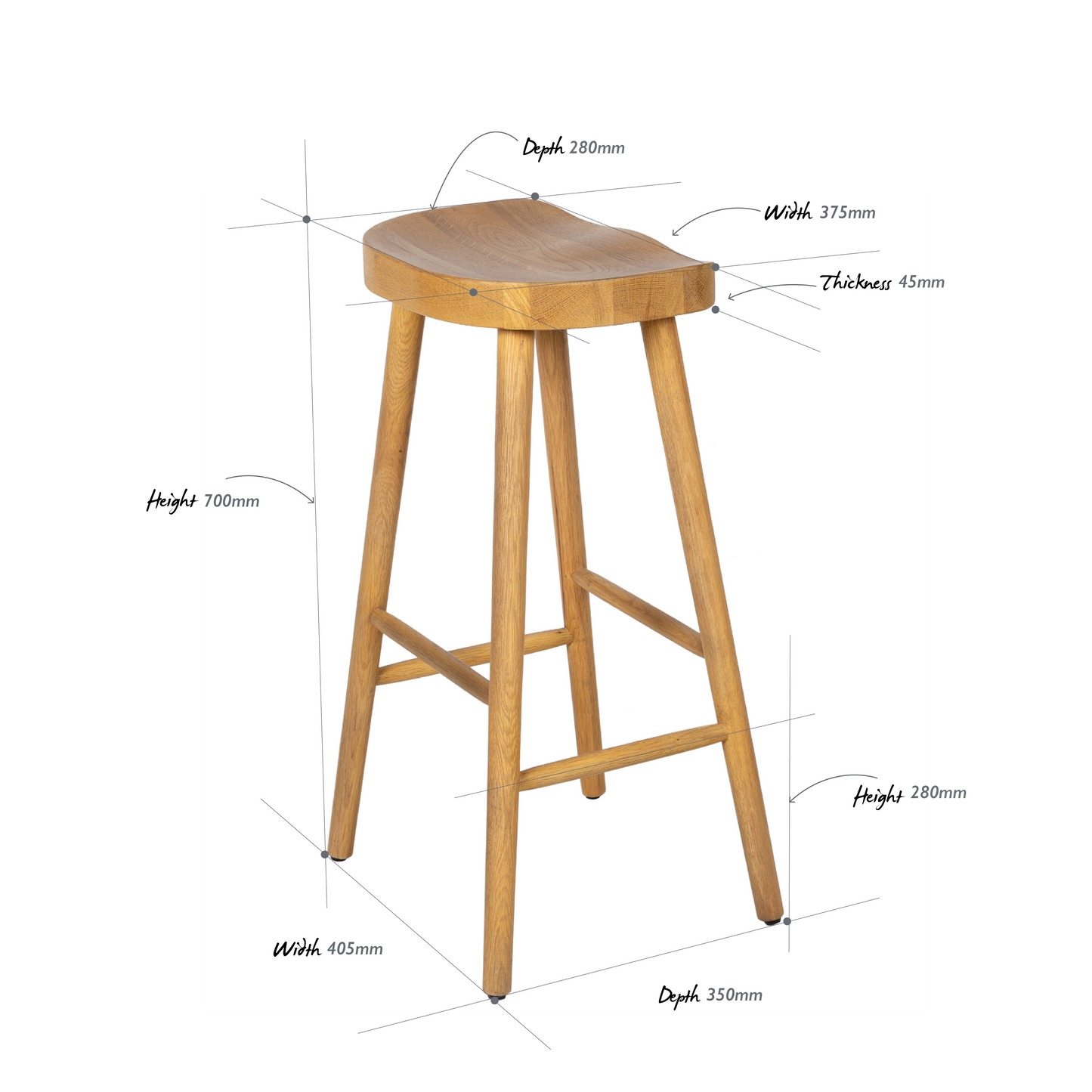 Solid Oak Kitchen Stool, A Handcrafted Bar Stool with Natural Finish "The Classic"